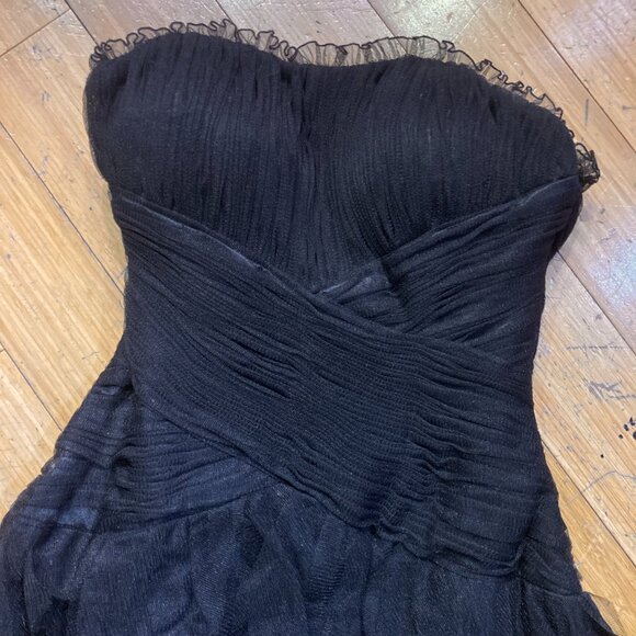 Pronovias Gothic Princess Prom Wedding Gown Black Tulle Ruffle Strapless Dress M - Picture 3 of 7